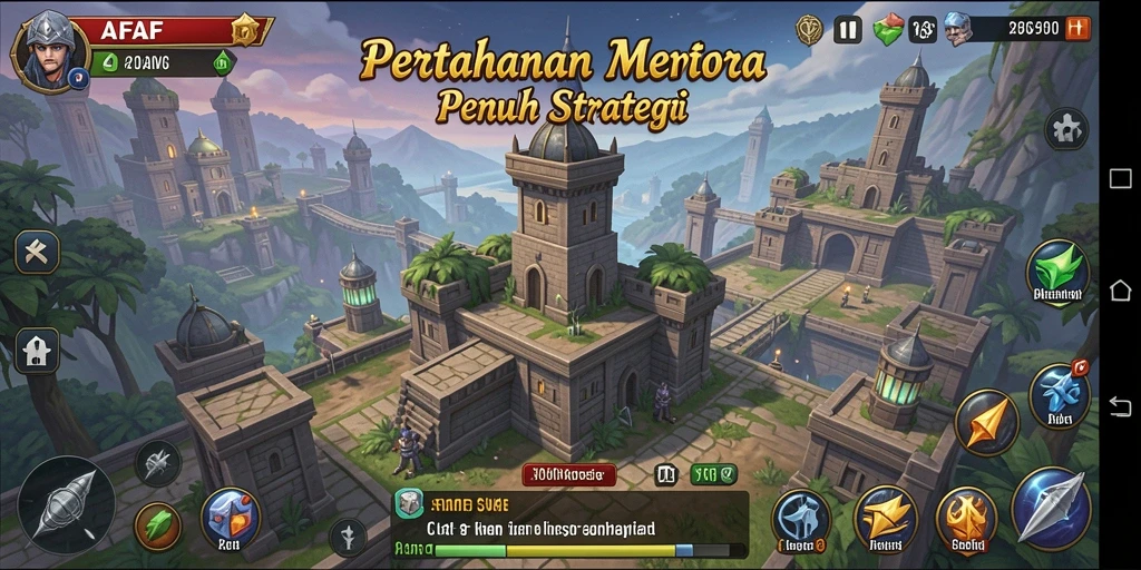 Tampilan gameplay menakjubkan di AFAF dengan menara strategis.