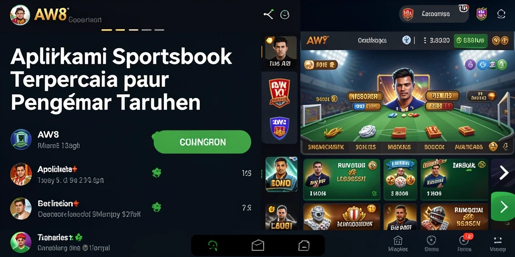 Tampilan utama gameplay AW8 menunjukkan berbagai opsi taruhan olahraga.