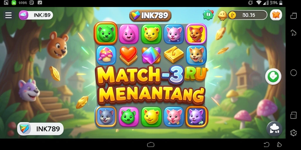 Screenshot gameplay INK789 menampilkan aksi mencocokkan objek warna-warni.